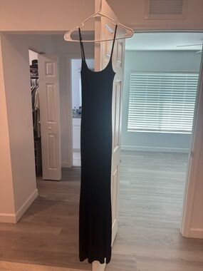 Aria Black Maxi Slip Dress with Thin Straps
